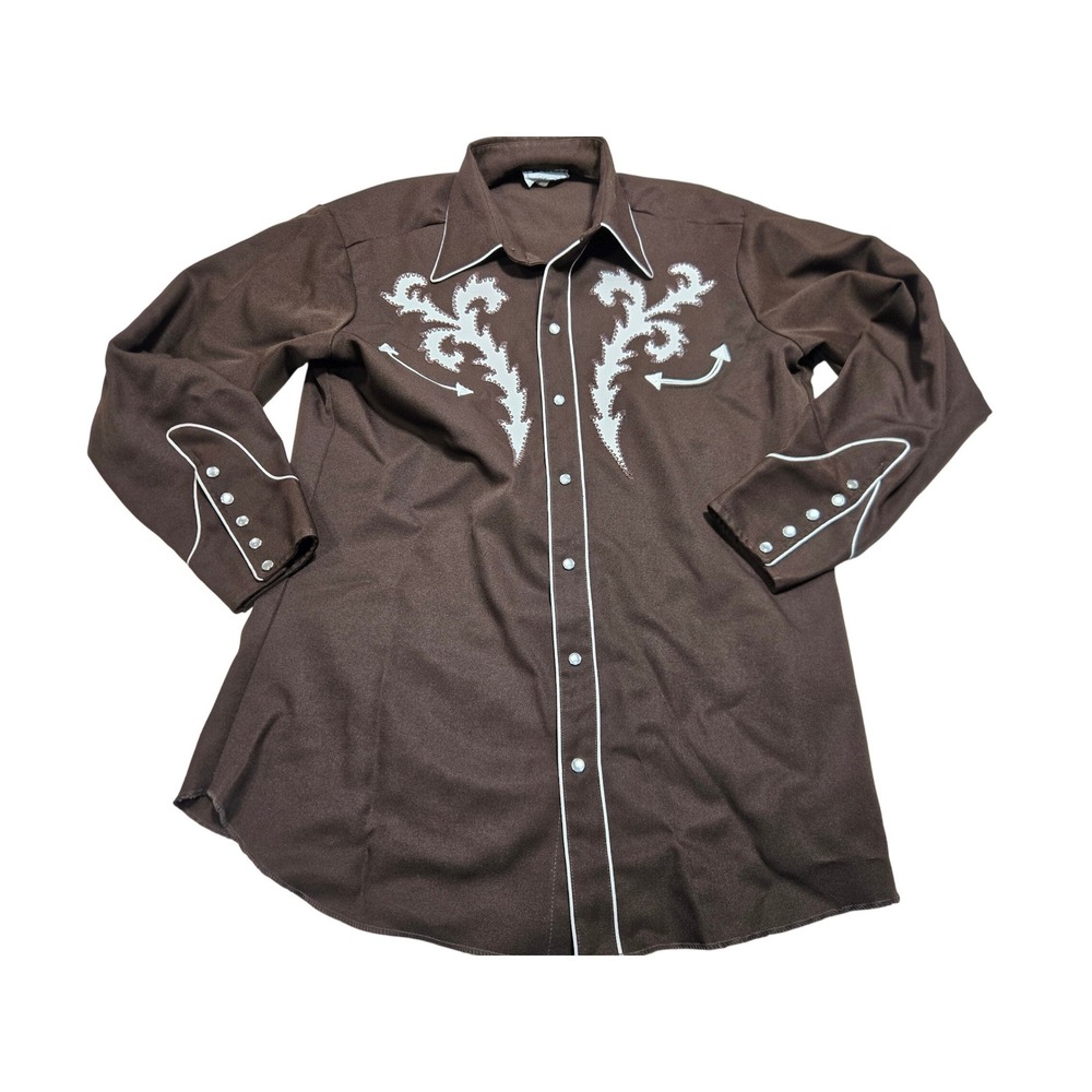 H Bar C California Ranchwear Mens Brown‎ Western Pearl Snap Embroidery Shirt L